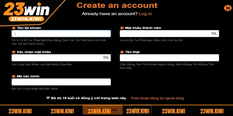 Hướng dẫn quy trình đăng ký tài khoản 23WIN chính thức